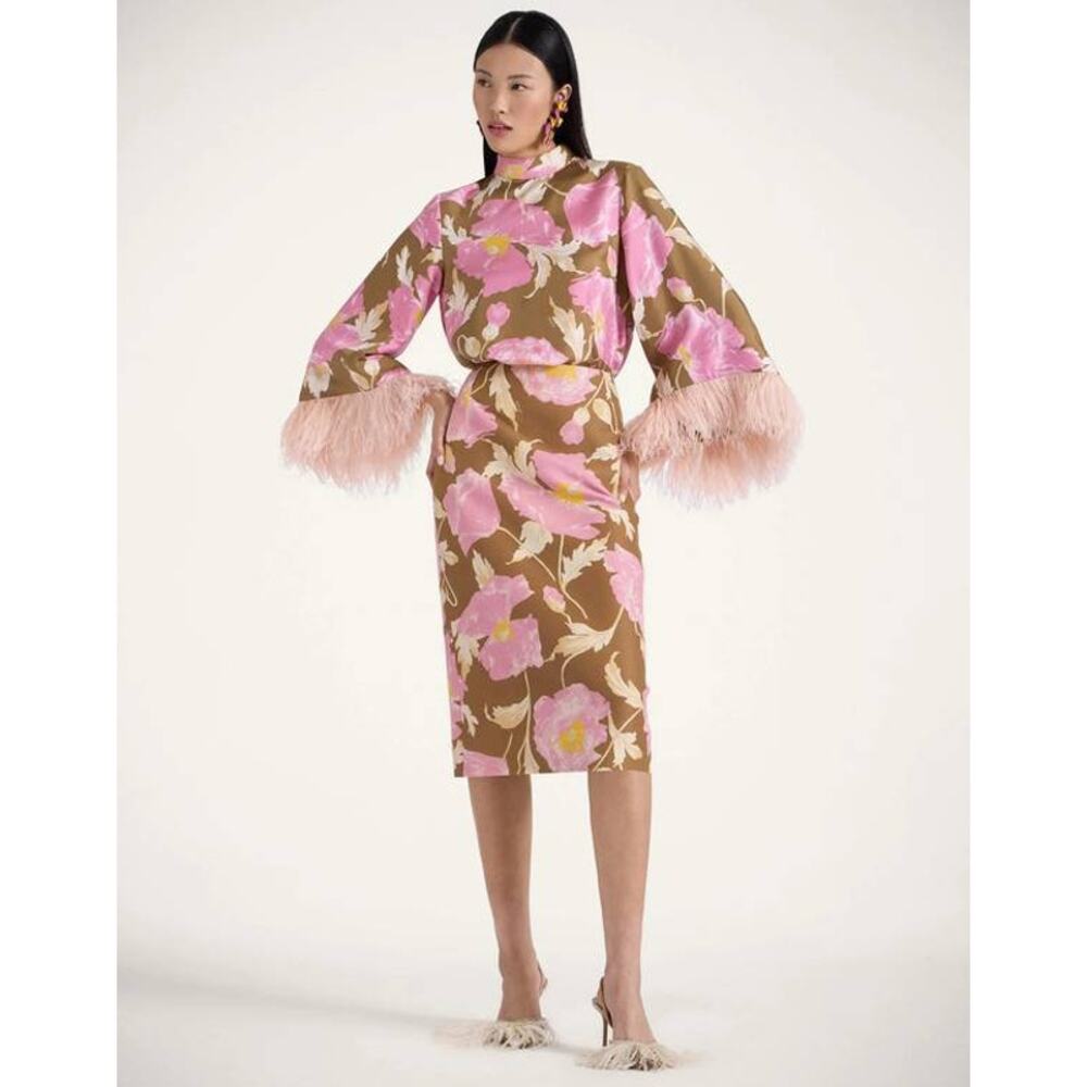 LA DoubleJ Pink Floral Pencil Skirt on Brown